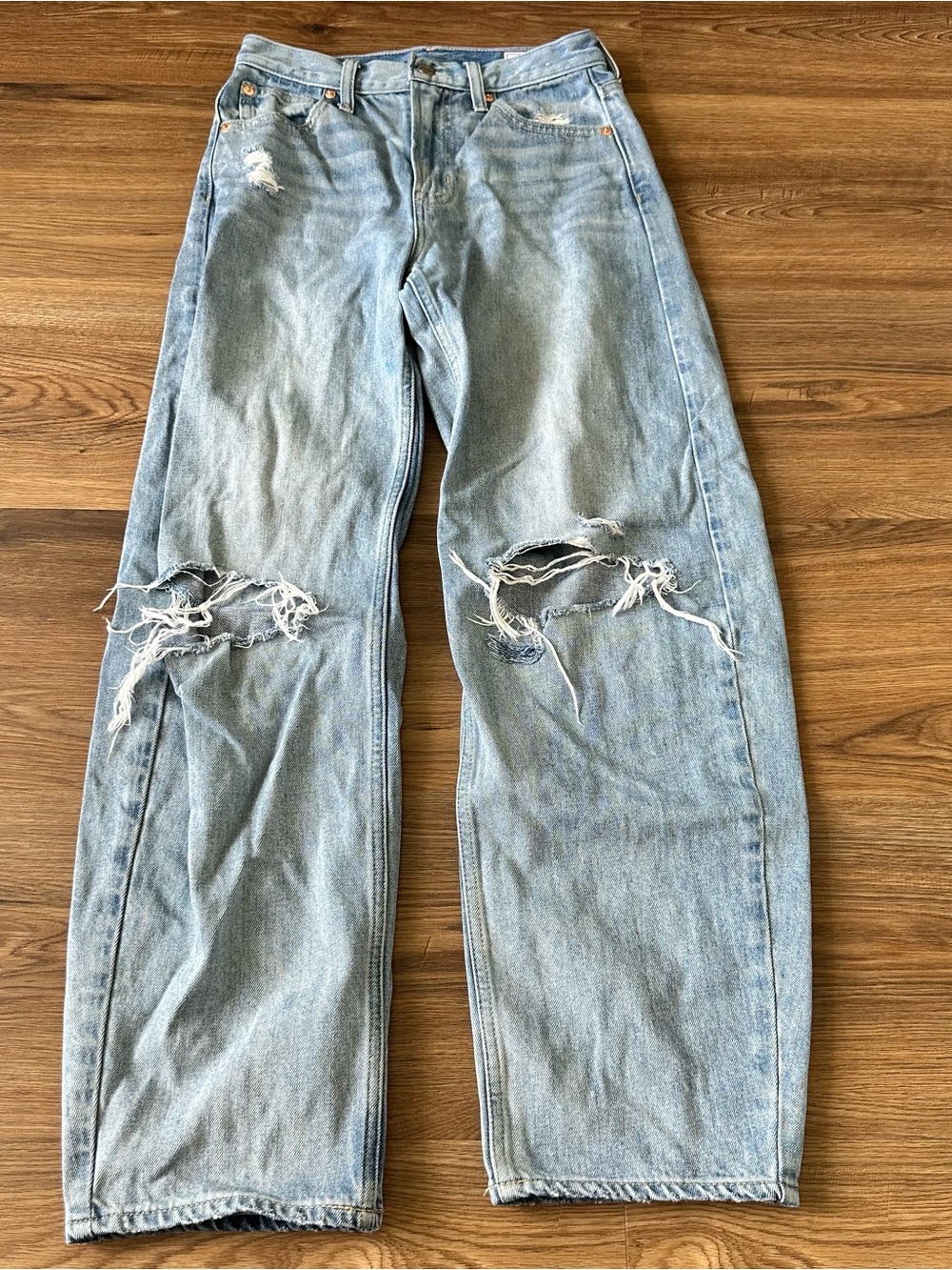 Gap Barrel Jean High Rise Light Indigo Wash Blue Denim Relaxed Leg Womens 24 00R